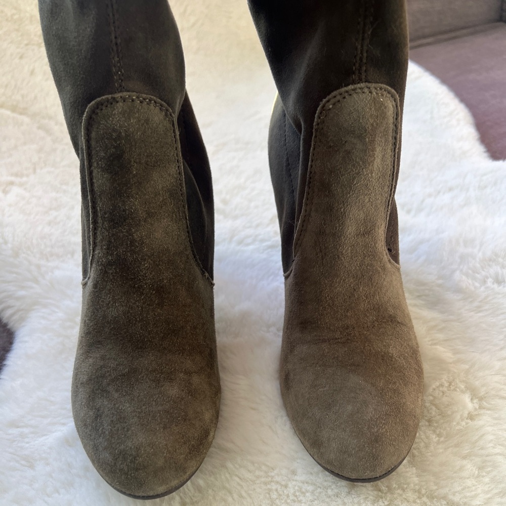 NEW Dune London Sibyl Thigh High Suede Heeled Over The Knee Boots 38/7.5-8 Green - Picture 8 of 16